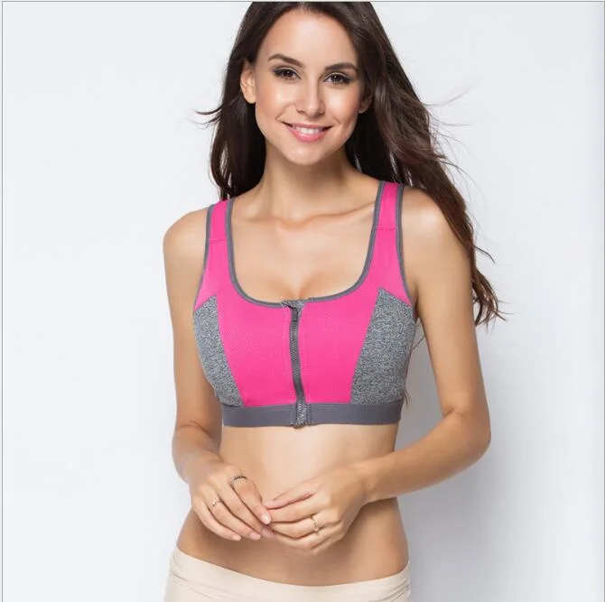 Women′s Sports Underwear Yoga Top Zipper Breathable Double Wear Bra